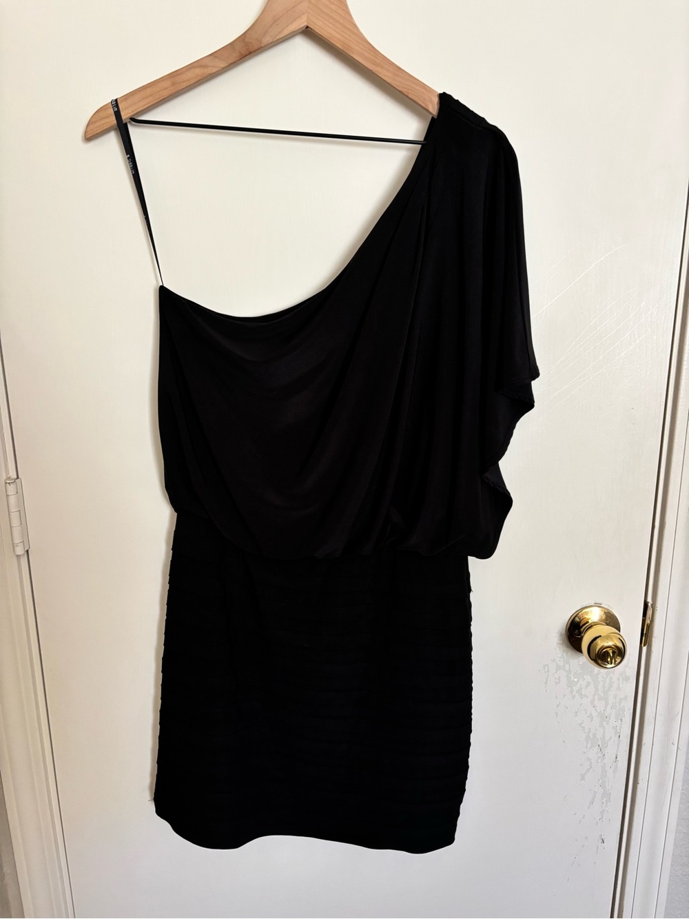 B Darlin Black One-Shoulder Draped Mini Dress